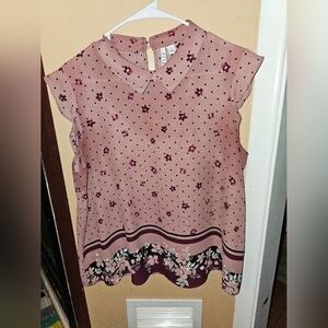 Elle Women’s Size L Sleeveless Blouse Rose Pink with Flowers. "G"